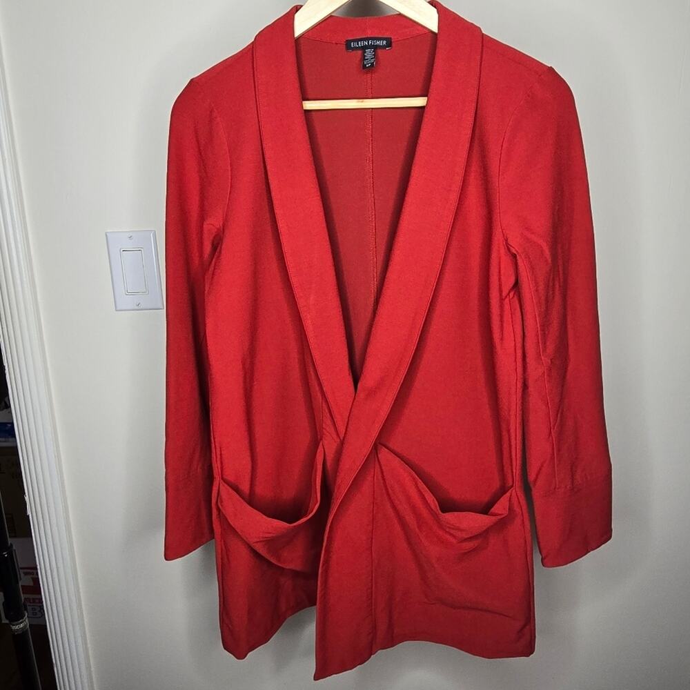 EILEEN FISHER Red Open Front Jacket Cardigan Size SP
